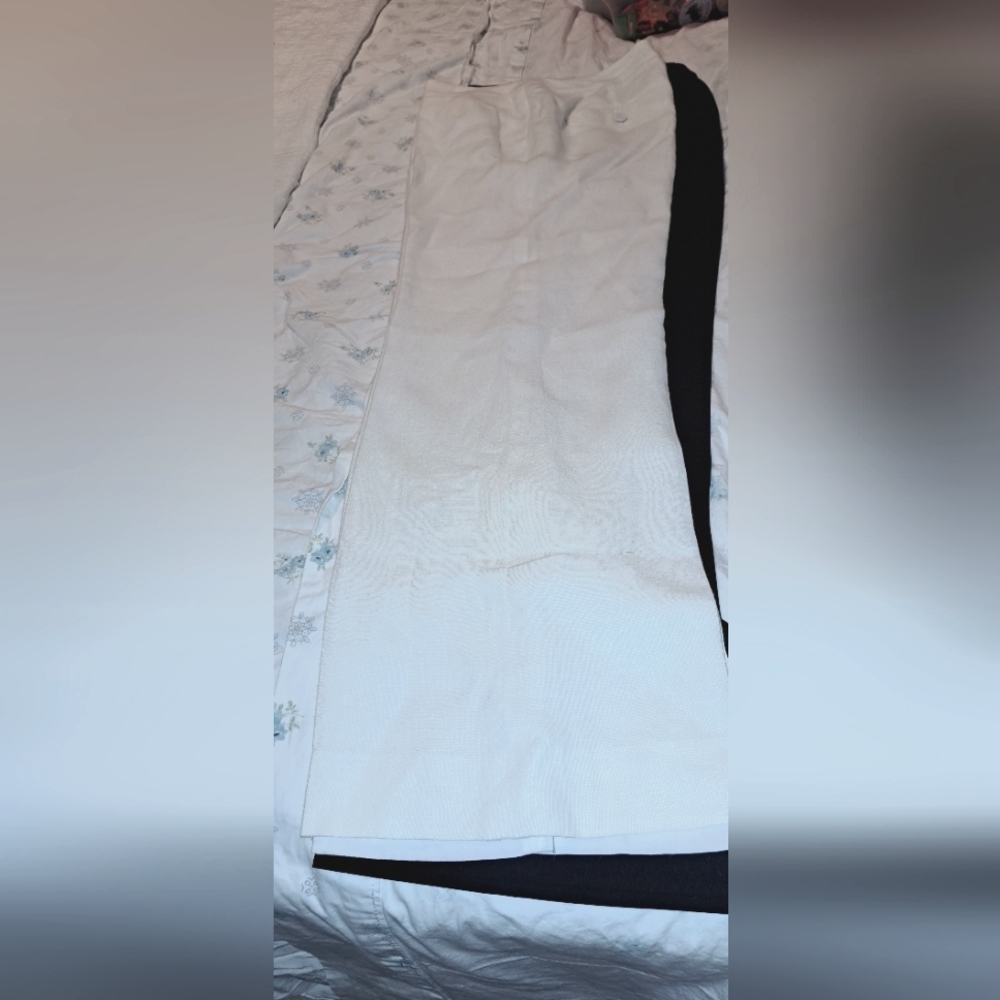 Talbots, white linen slacks.
